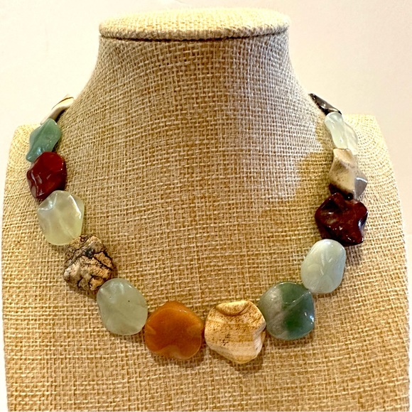 Multi Gemstone Genuine Necklace- orange, tans, browns, greens w/ .925 clasp - Picture 2 of 8